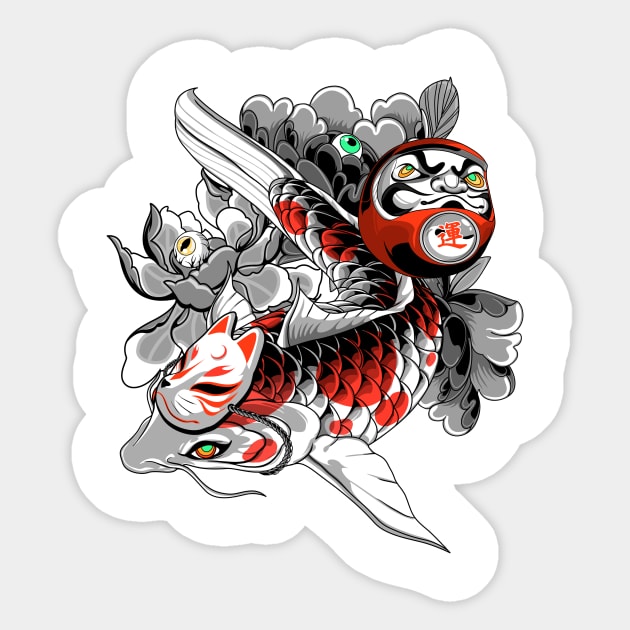 Koi and Daruma Prosperity Sticker by Heymoonly